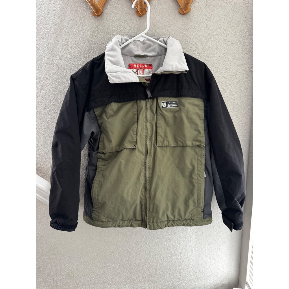 Burton Kids Snowboard Jacket Olive Green Colorblock Full Zip Size L 14-16 *read